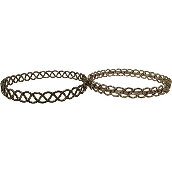 Celtic Knot Design Gold Tone Metal Bangle Bracelet Set Twisted Weave Pattern - Picture 3 of 6